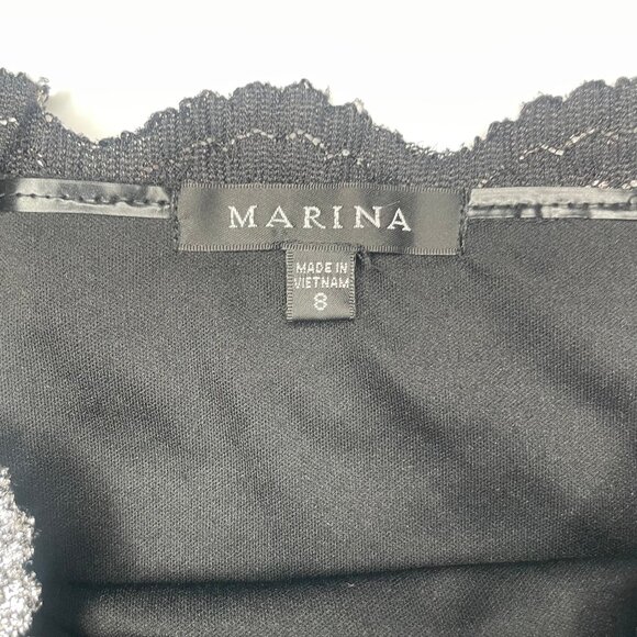 Marina Black Silver Sparkle Scallop Neckline Lace Midi Dress Event Occasion 8 - Picture 10 of 13